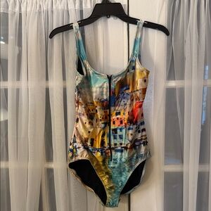 We Are Handsome "The Township" Lanscape one-piece swimsuit Women’s Size Medium